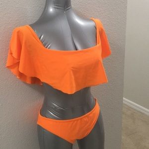 Off the shoulder two piece neon orange